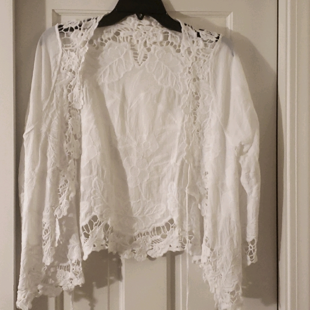Crochet and embroidered cardigan